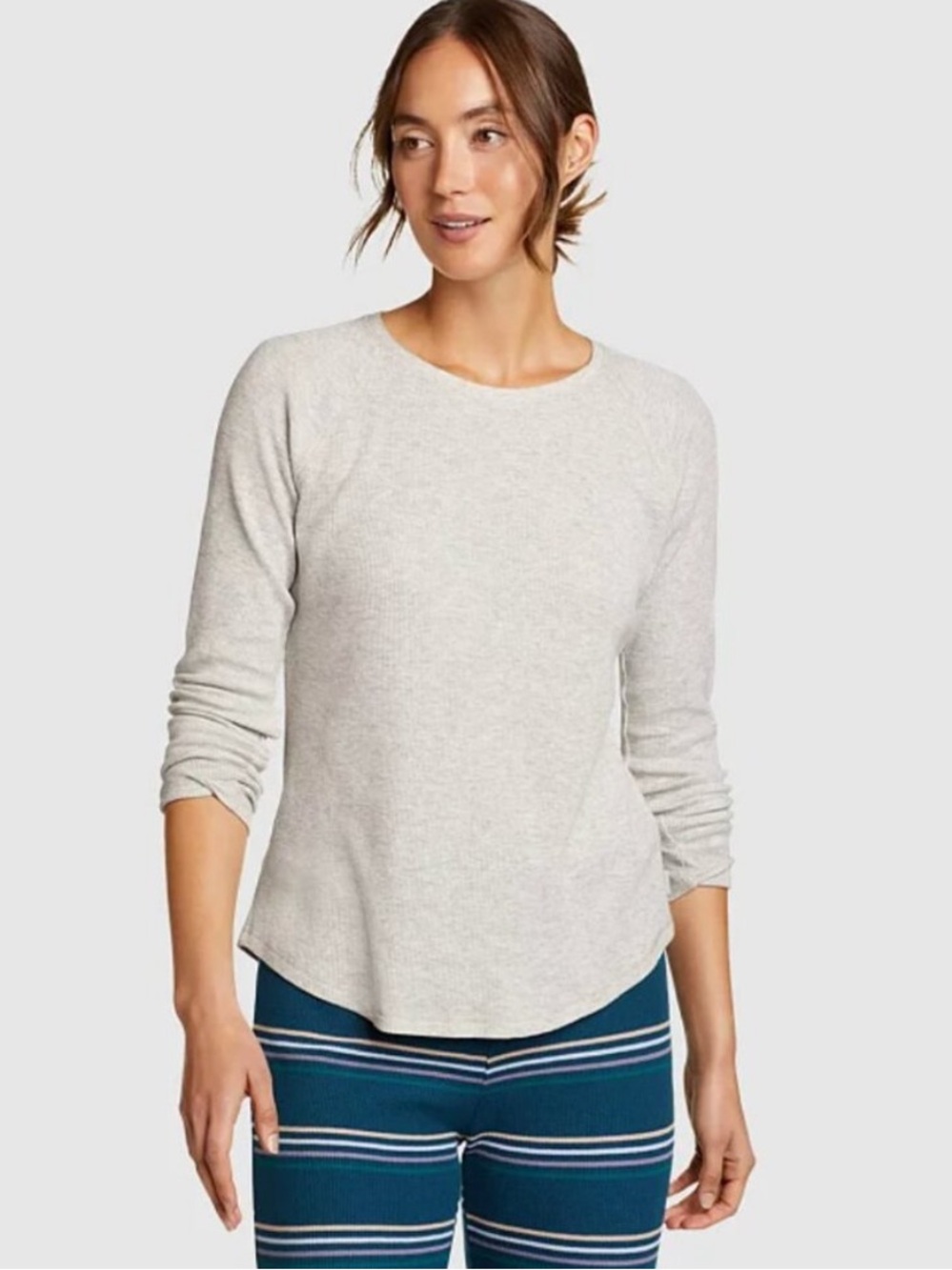 Eddie Bauer Heather Gray Long-Sleeve Crewneck Waffle Knit Top